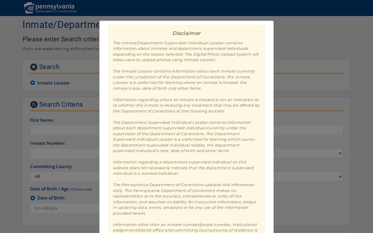 PA DOC Susquehanna County released inmate offender search