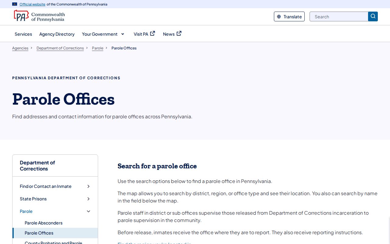 PA DOC parole office lookup for Susquehanna County state parole supervision