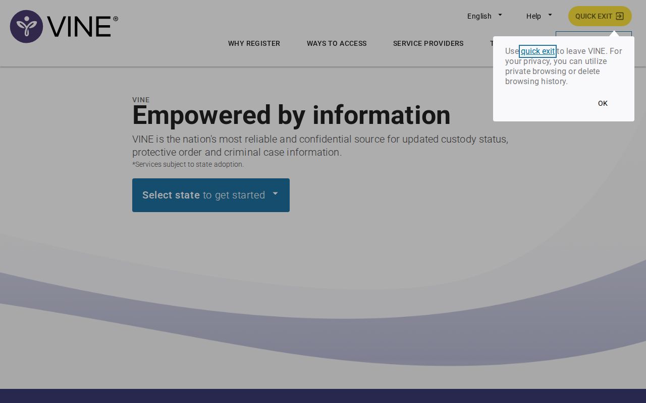 Susquehanna County VINELink inmate search and release result screen