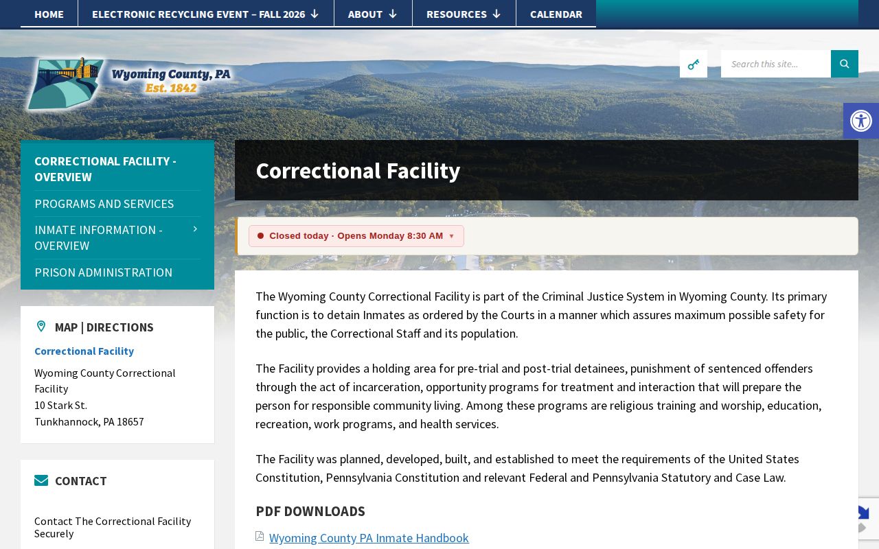 Wyoming County Correctional Facility release records source for Susquehanna County detainees